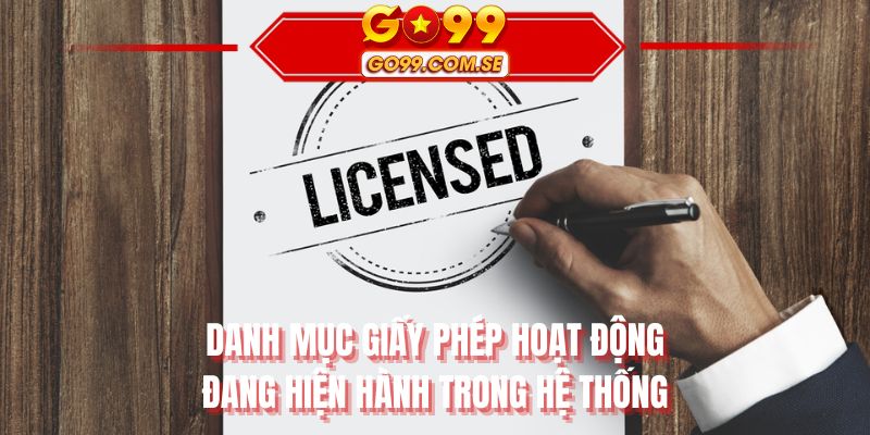 Danh mục giấy phép hoạt động đang hiện hành trong hệ thống